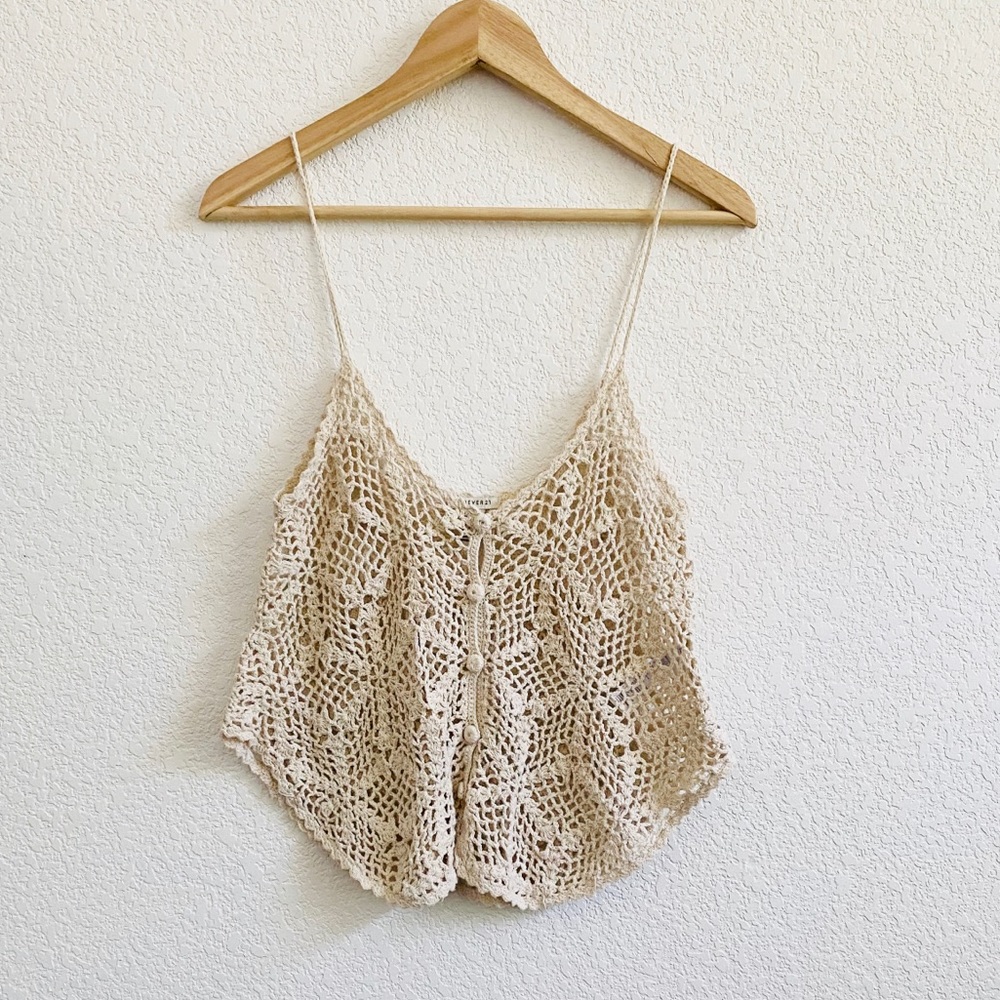 Forever 21 Cream Crochet Buttoned Cami Boho